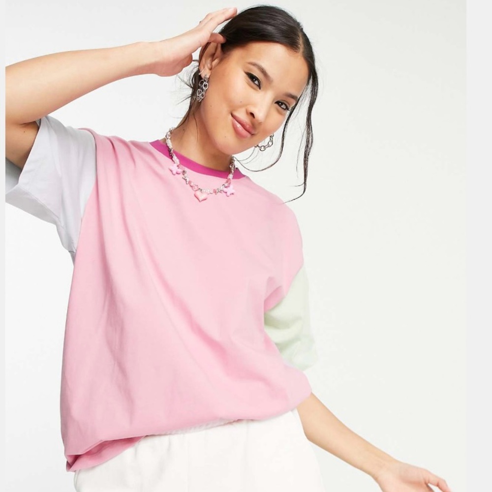 JJXX Andrea color block oversized T-shirt in pastel